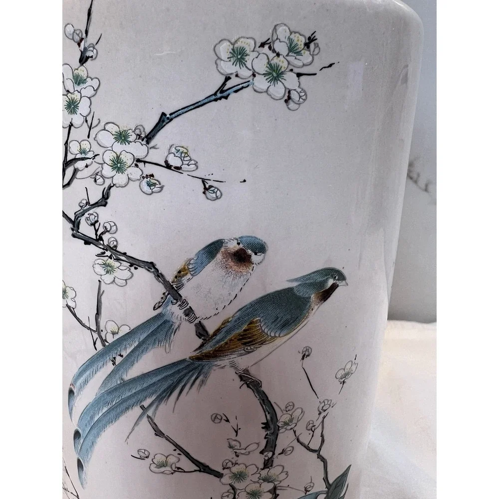 Chinese Hand Painted Ceramic Table Lamp Birds Floral 12